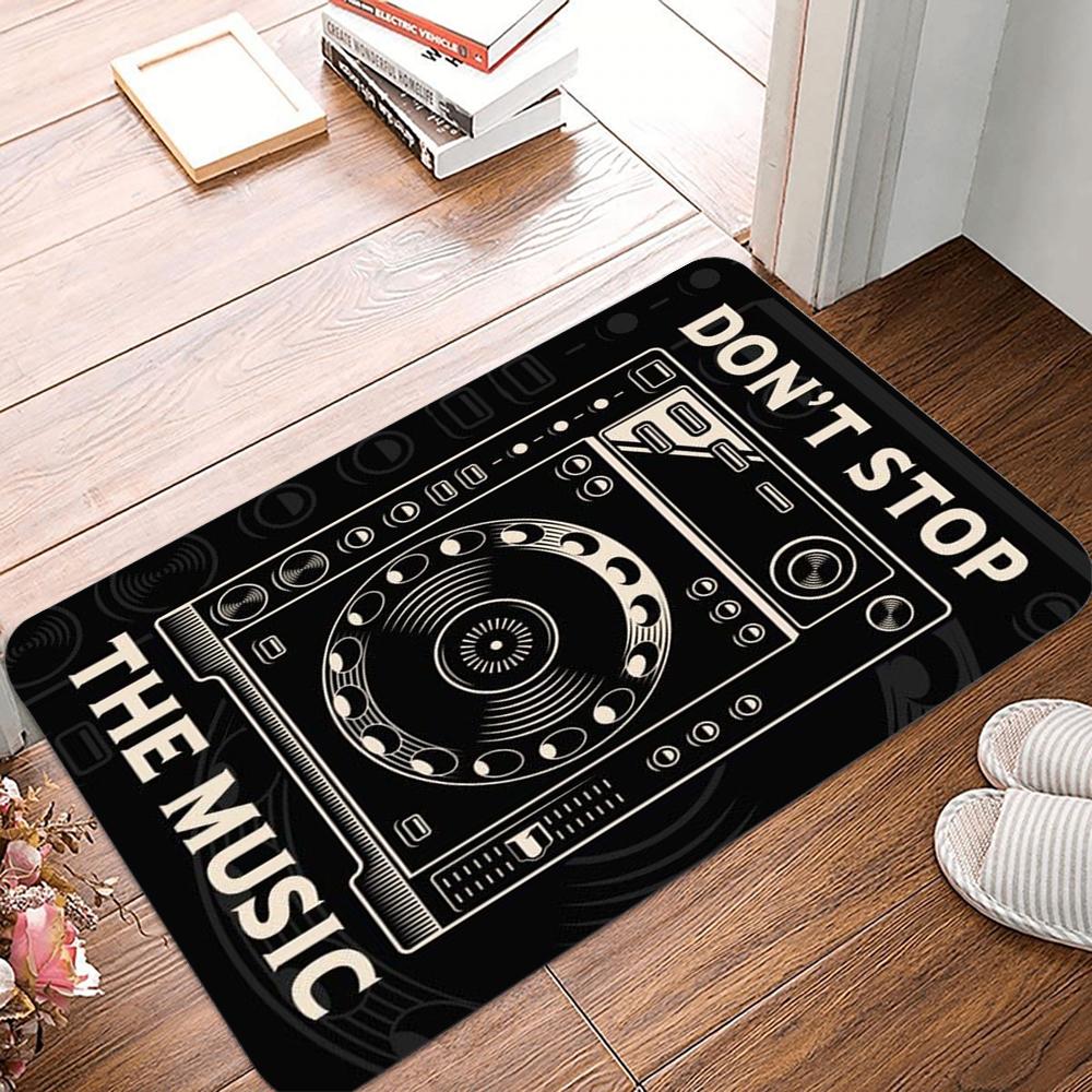 Dont Stop The Music Vinyl Record Area Mat Welcome Mat Retro DJ Lover Gift Non Slip Floor Rug for Home Studio Bedroom Decor Gift
