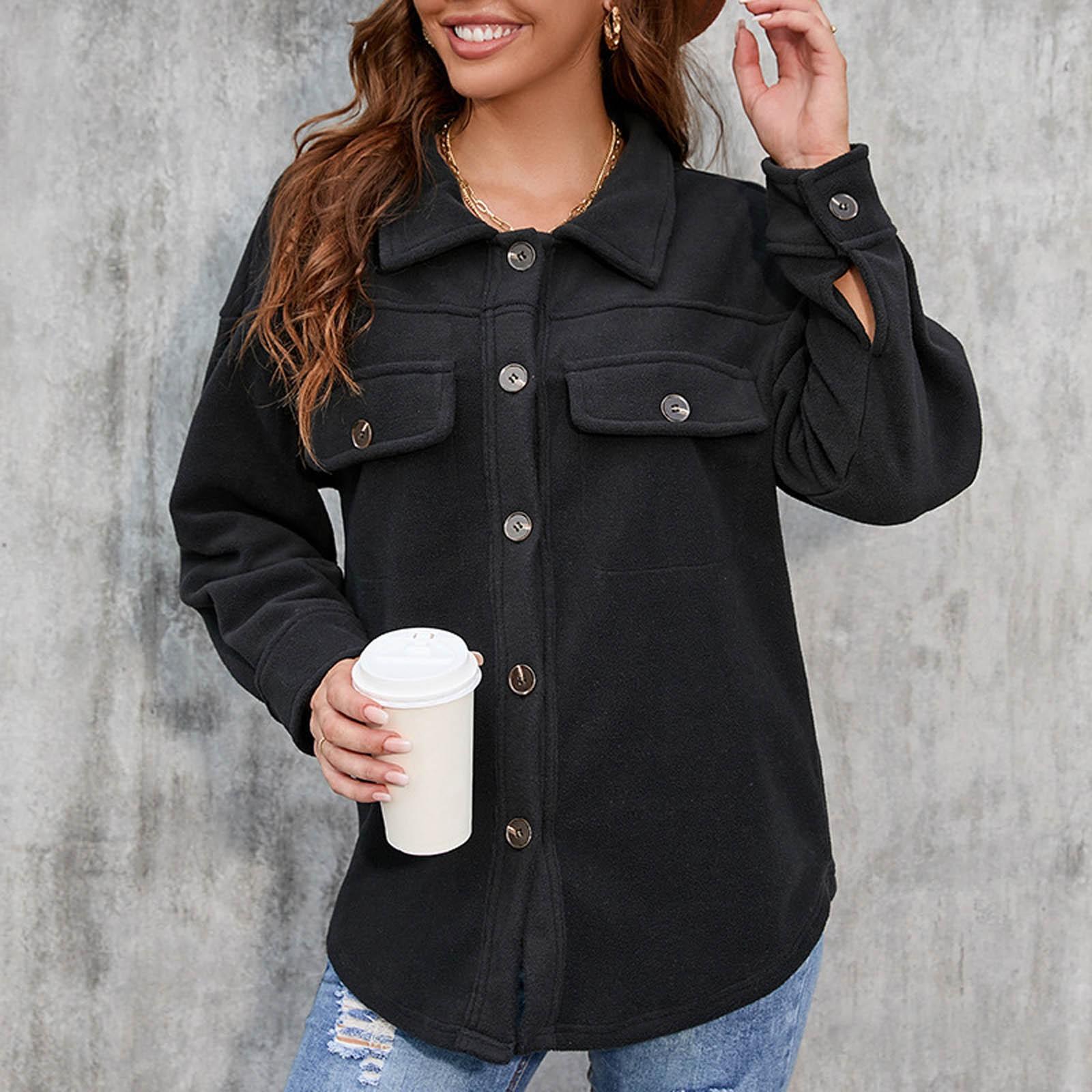 

Жіноче модне темпераментне одноколірне плюшеве повсякденне пальто з довгим рукавом і ґудзиками L чорний