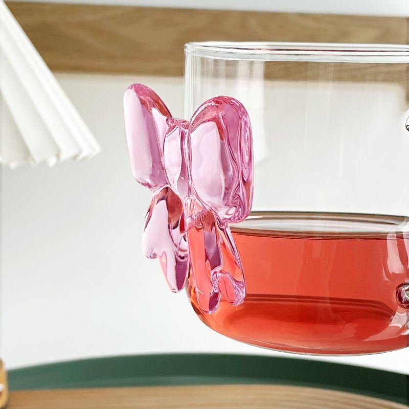 1Pcs Pink Bow Knot Glass Cup Coffee Milk Fruit Cup Heat-resistant Glass Drinks Mug Cups 13oz 400m Lovely Cup