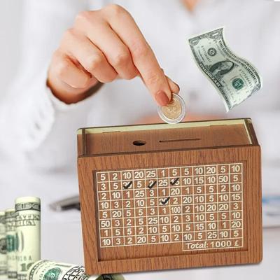 Decorative Natural Wooden Money Box with Counter Piggy Bank Handmade for Creative Child Adult Saving The Money Goal