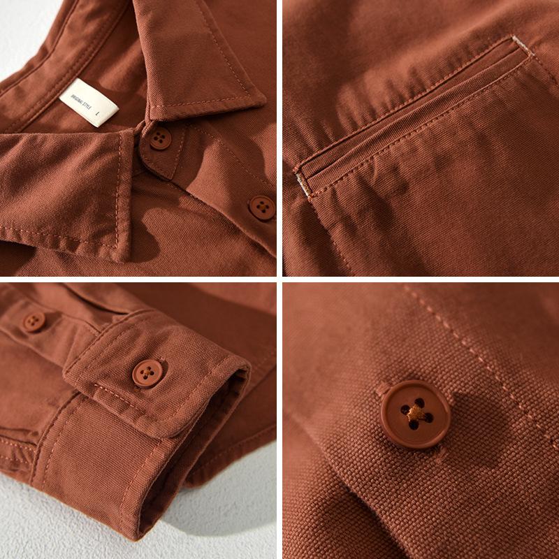 Nákladové košile s dlouhým rukávem v japonském stylu pro muže jaro podzim volný top čistá bavlna dvojité kapsy červená košile tenké neformální bundy