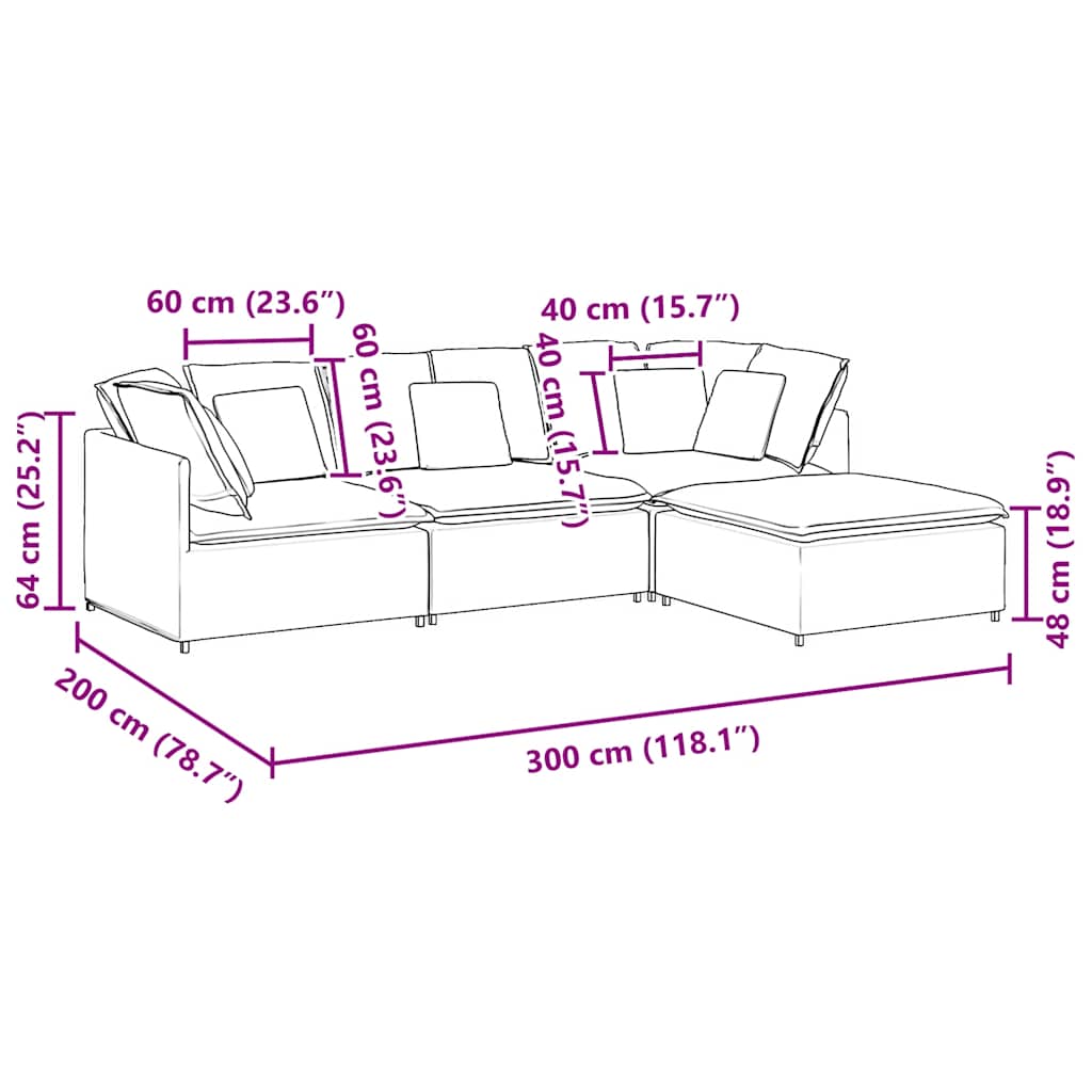 Modular Sofa with Footstool and Cushions Fabric Light Grey