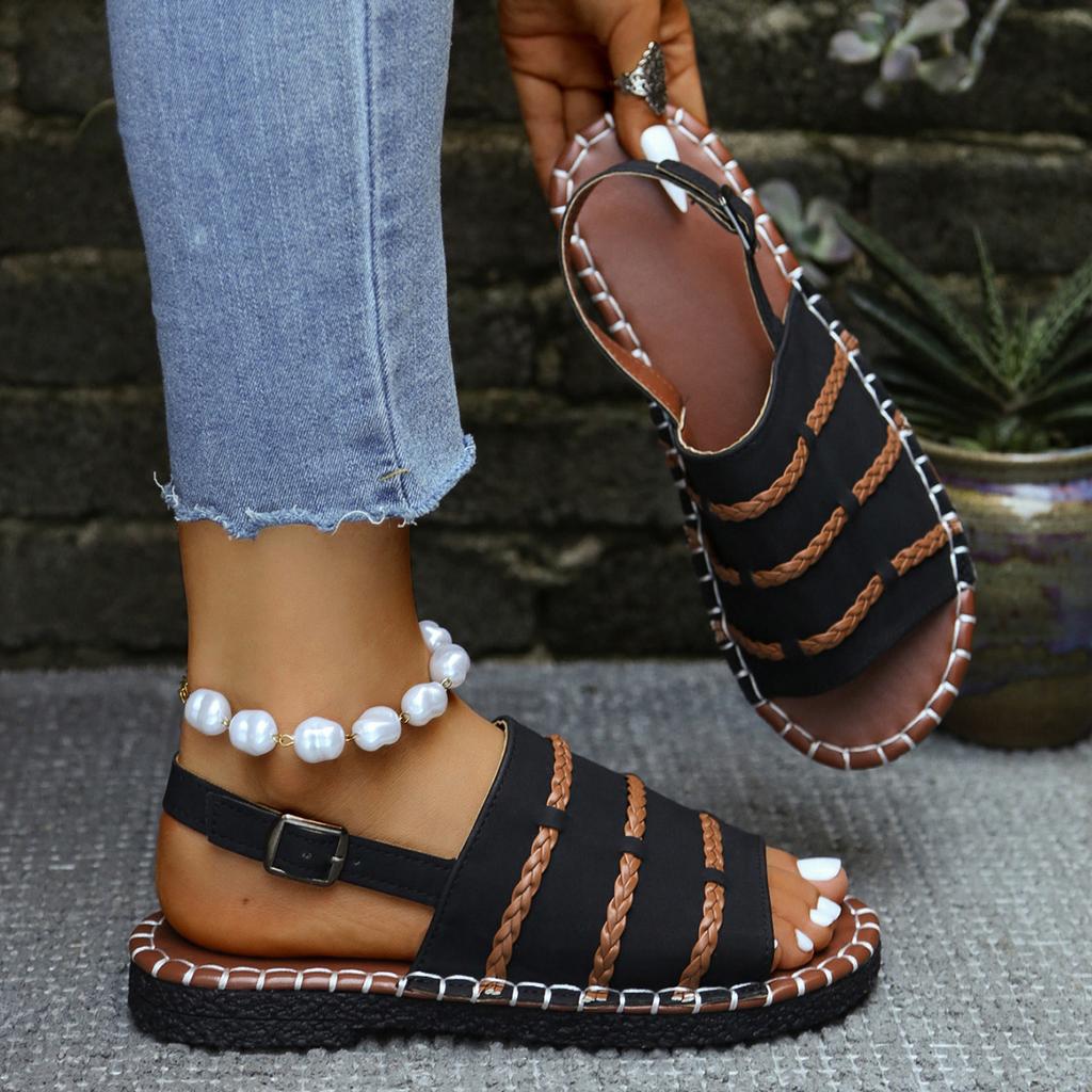 Large Size New Sandals Women's Large Size One-word Buckle Belt Comfortable Flat Heel Women's Sandals