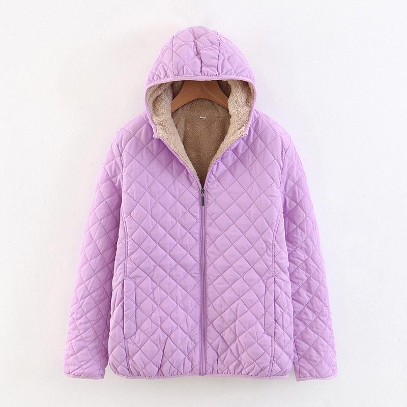 Women's Plus Size Plaid Lambskin Hooded Winter Jacket - Slim Fit, Thickened and Warm (2023)