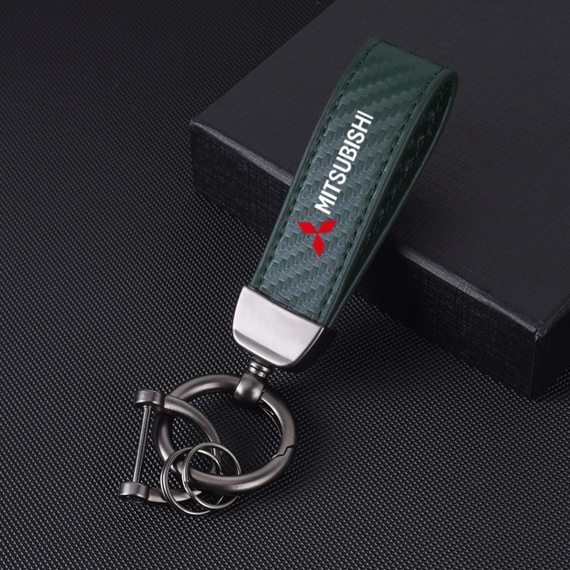 Modny skórzany brelok do kluczy z klamrą w kształcie podkowy Breloki do kluczy samochodowych dla Mitsubishi Pajero Sport Outlander ASX Lancer Eclipse Cross