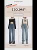 Women's Light-Colored Plush High-Waist Wide-Leg Jeans, Thickened, Loose, Warm, Small Size.