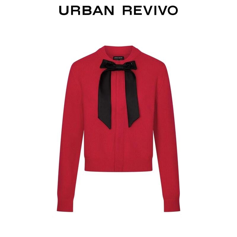 UR Women's Bow Round Neck Short Knit Cardigan