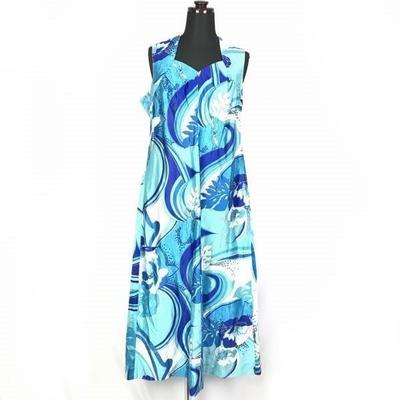 Feito no Havaí/Vestido Maxi Sem Mangas Holo-Holo/Tamanho Feminino M/Tom Azul/Hula/Vestido Havaiano(USADO)