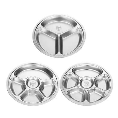 Runde Edelstahlschale mit 28 cm Durchmesser, mit Fächern, Servierschale für Küche, Büro, Mikrowellengeeignet