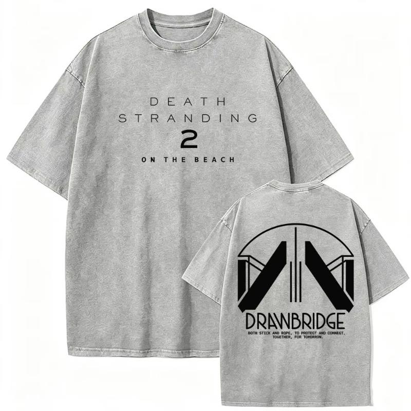 Vintage Washed Game on The Beach Print T Shirt Men Women gothic Fashion Cotton Short Sleeve T-shirt Streetwear
