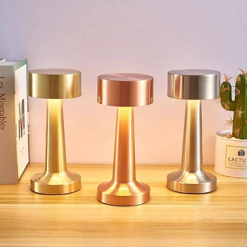 Portable LED Table Lamp, 3-Levels Brightness Metal Desk Lamp 3 Color Touch Control Rechargeable Night Light USB Outlet Extender Lamp Bedside Lamp