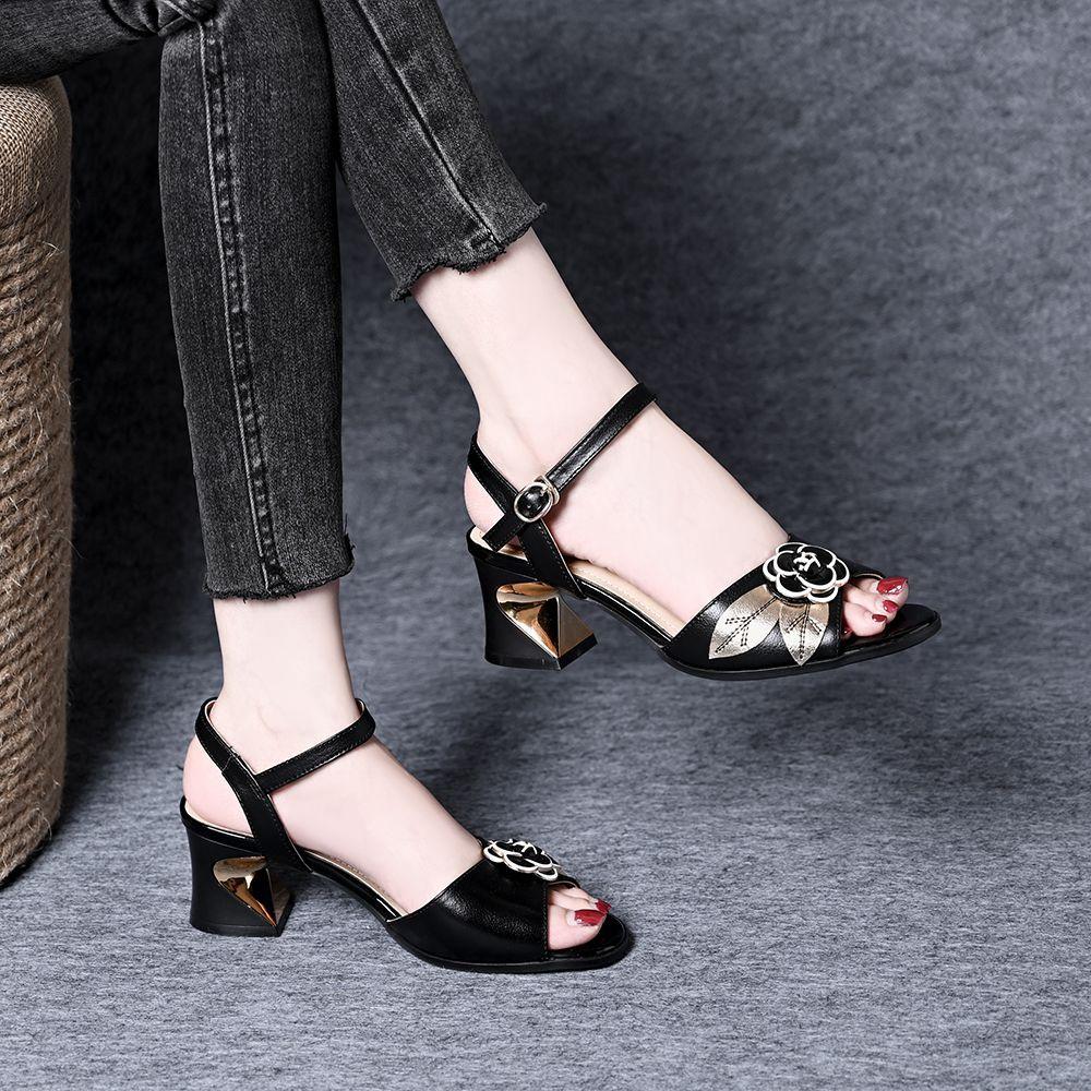 Summer Shoes Open Toe Sandals for Women s Sandals Single Shoes Women Shoes Elegant Sandals Sweet Shoes Flower Sandals 40 чёрный
