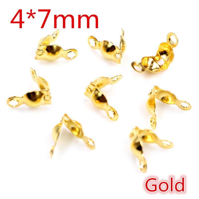 200pcs Connector Clasp Fitting 4*7mm Ball Chain Calotte End Crimps Beads Connector Components For DIY Jewelry Making Supplies