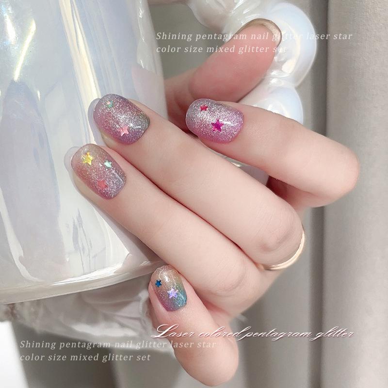 1 Box Glitter Star Nail Sequins 3D Charming Mixed Color Candy Colored Nail Flake Five-Point Star Nail Art Decor DIY Accessor