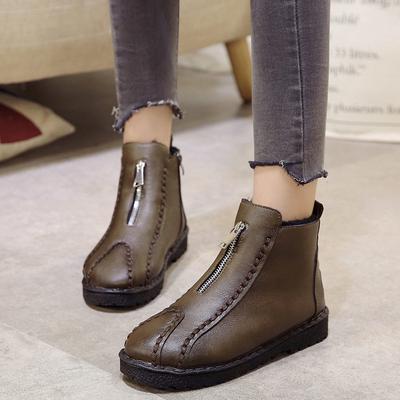 2019 Femmes Bottines Grande Taille Fait Main Cuir Bottes Femme Bout Rond Chaussures à fermeture éclair Chaussures Femme bottines pour femmes