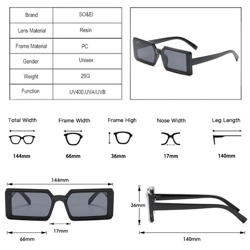 SO&EI Fashion Small Rectangle Sluneční brýle Ženy Retro Candy Barva Odstíny UV400 Muži Trendy Čtvercové červené Šampaňské sluneční brýle