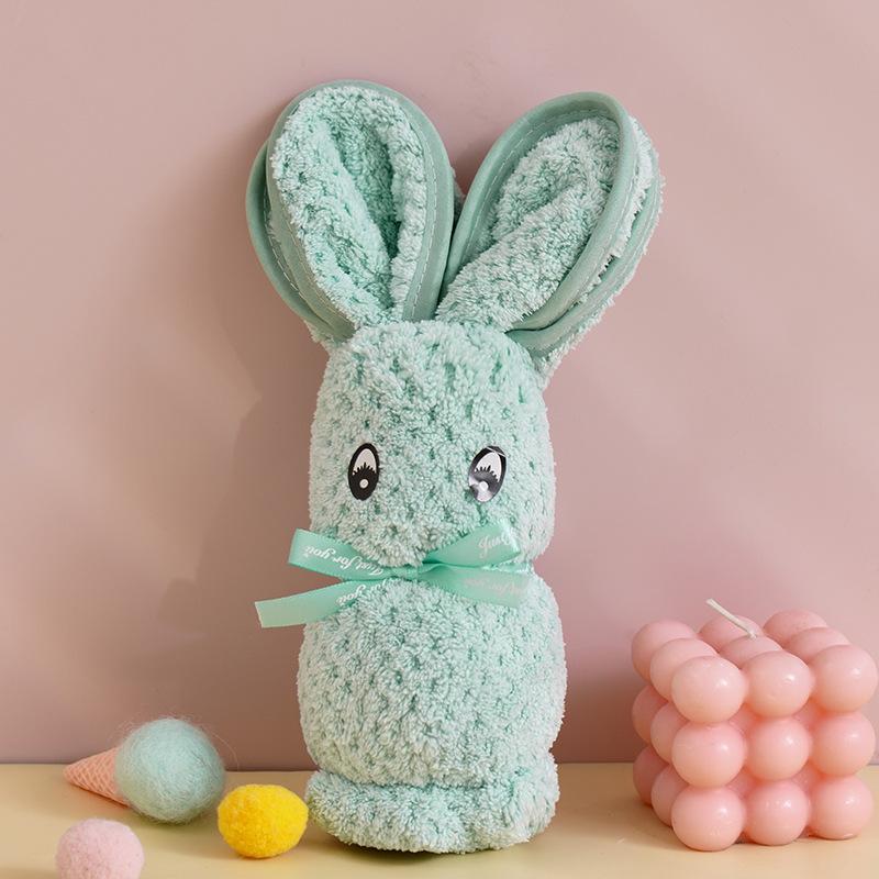 Soft Coral Fleece Bunny Towel 75x35cm Plush Animal Shape Hand Towel for Bathroom Kitchen Travel Use