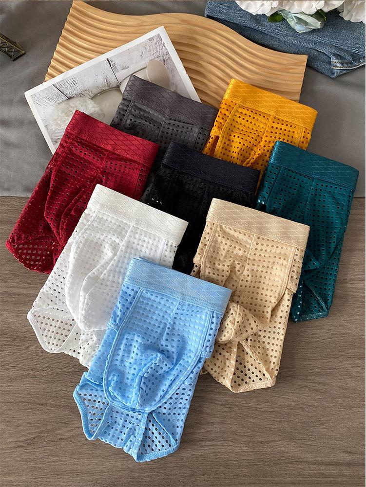 Men's Ice Silk Mesh Breathable Low Waist Briefs with Wide Waistband