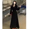 Elegant Floral Long Sleeve Plus Size Dress with Tie-Up Waist