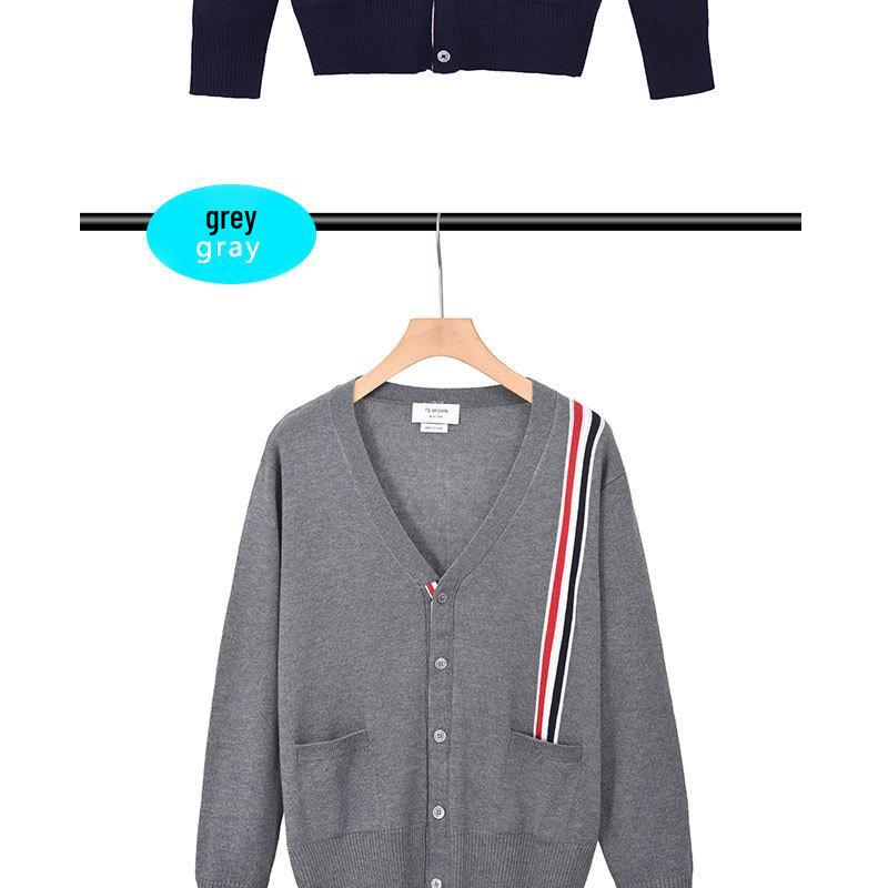 2025 Autumn Men's Korean Striped Wool Cardigan Sweater