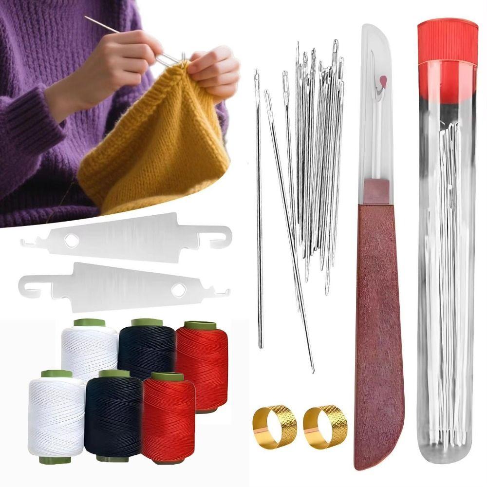 37PCS Stainless Steel Sewing Tool Set Large Eye Steel Manual Sewing Tool Kit  Crafting