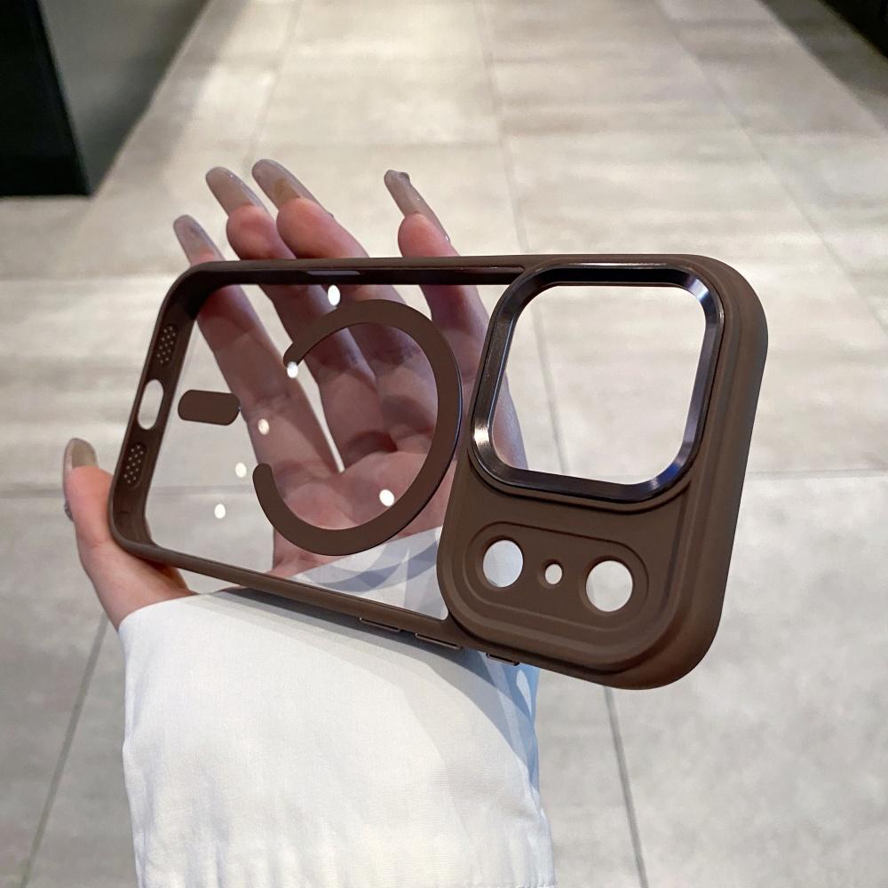 Transparent for Magsafe Armor Case for iPhone 17 16 15 14 13 Pro Max Plus 17 Air Magnetic Acrylic Metal Lens Shockproof Cover