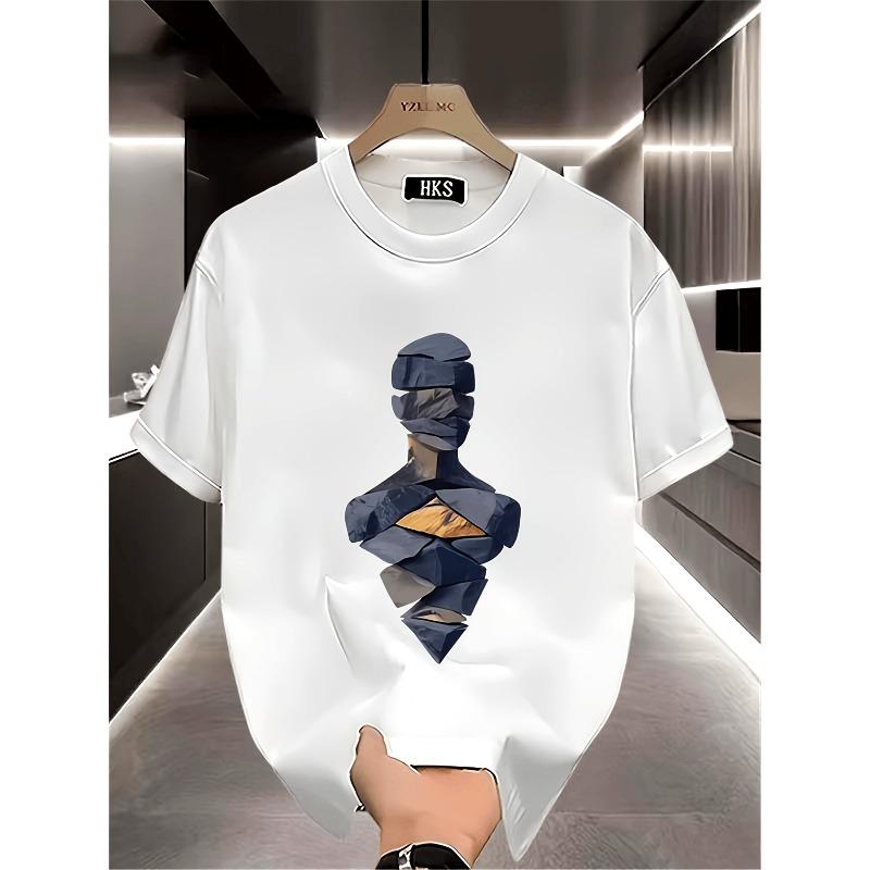 Taglie Europee T-shirt Estiva Pesante da Uomo a Maniche Corte con Stampe Trendy, Versatile Stile Coreano e Giapponese