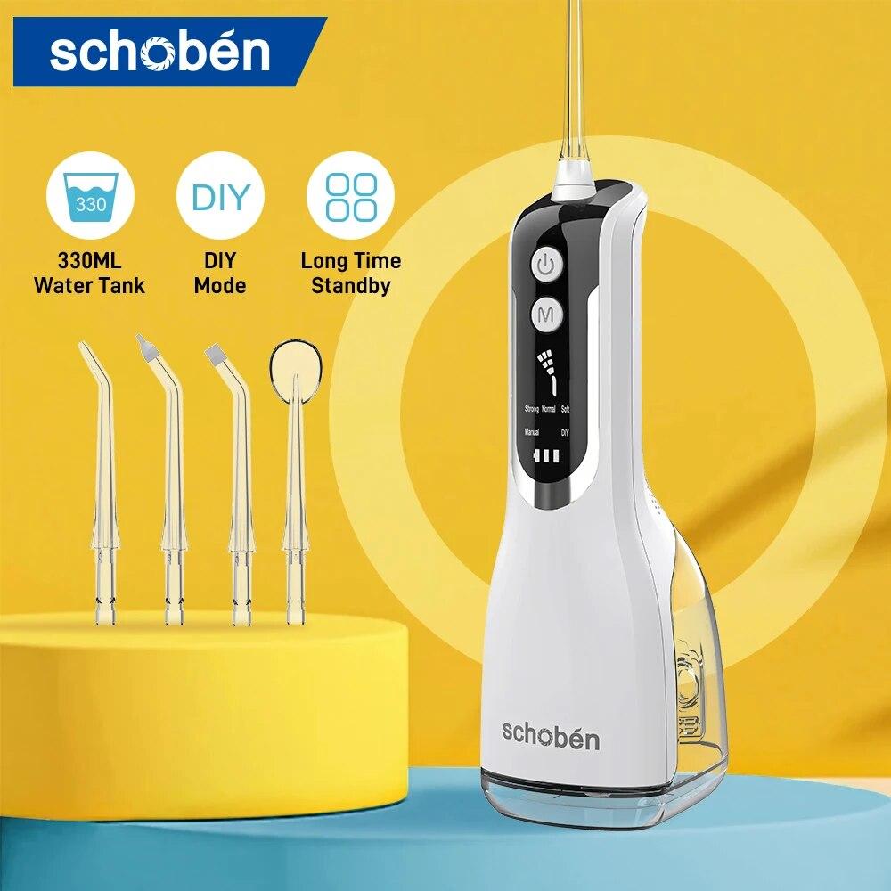 

Ирригатор Schoben, портативный стоматологический ирригатор для воды, 5 режимов, перезаряжаемый через USB, резервуар для воды, 330 мл, IPX7, водонепроницаемый очиститель зубов