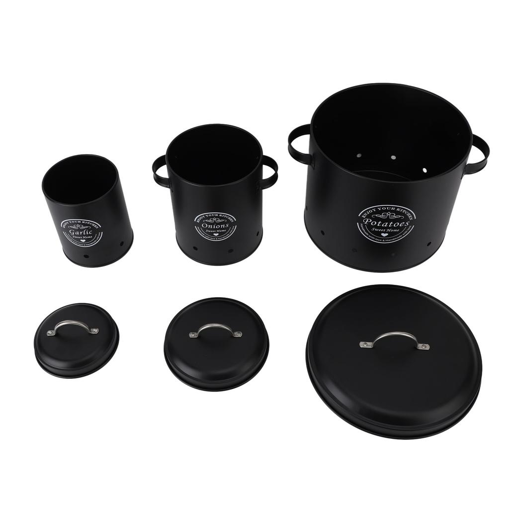 3PCS Kartoffel Zwiebel Lagerung Bin Carbon Stahl Bauernhaus Kartoffeln Halter Küche Lagerung Kanister Gläser