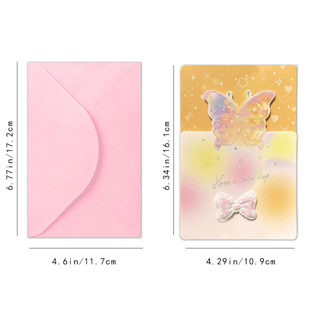 4 pcs Butterfly shaped greeting card, exquisite message envelope, postcard, bow, three fold discount card