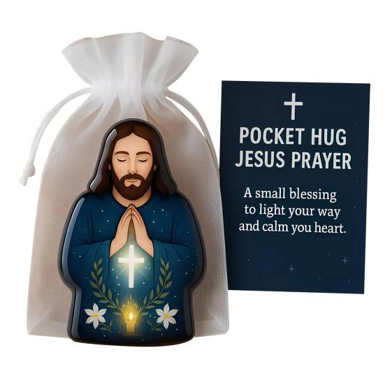 Pocket Hug Jesus Gift Blessing Jesus Prayer Figurine with Card Christian Pocket Hug Keepsake Religious Faith Ornament for Christian Gifts