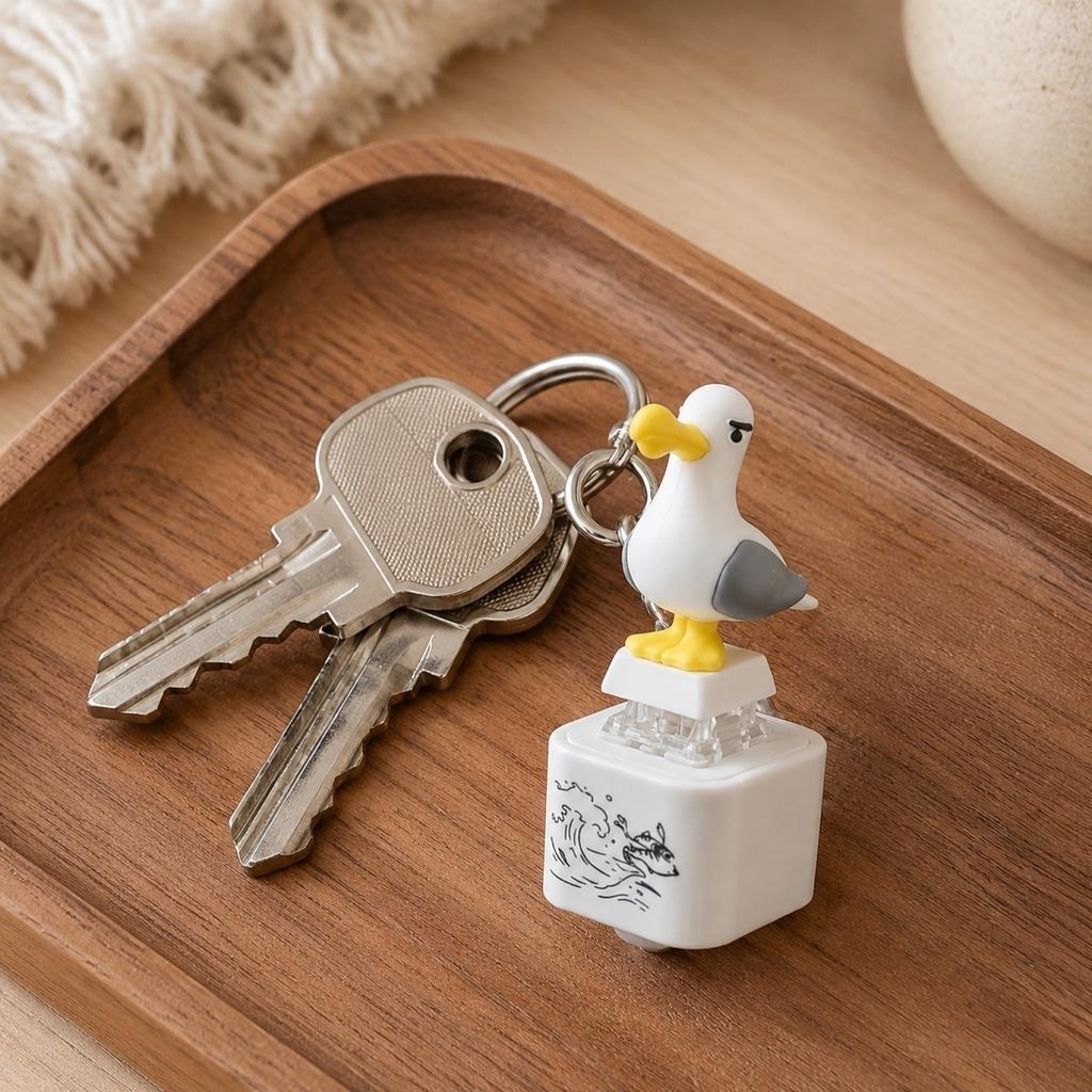 Seagull Shape Keychain with Sound Function Rechargeable Keyboard Key USB Charging Decorative Accessory for Bags and Keys