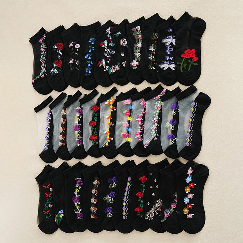 10Pairs Women Sheer Socks Summer Ruffle Thin Cool Socks See Through Silky Lace Ankle Cute Socks Stocking