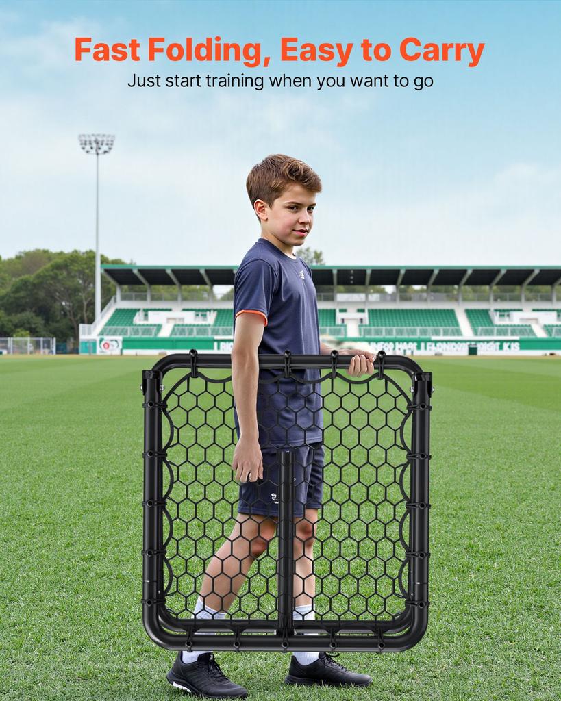 VEVOR Soccer Rebounder Rebound Net, Kick-Back 34"x34", Portable Football Training Gifts, Fully Adjustable Angles Goal Net