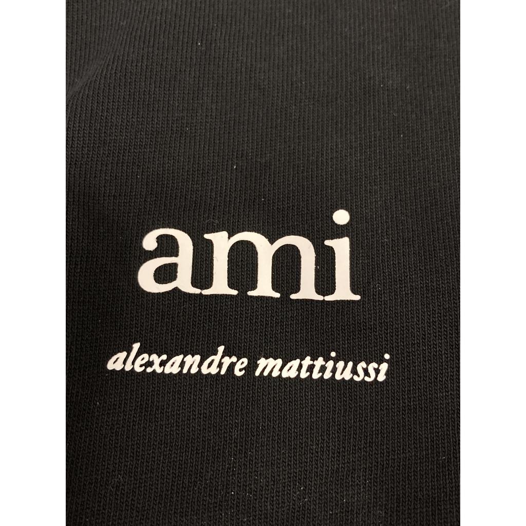 AMI PARIS UTS024.726 Black Cotton Heart Logo T-Shirt tops S blackUsed