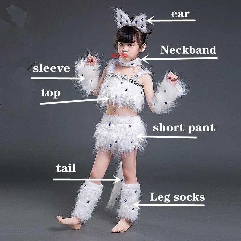 White Cat Cosplay for Girls Sexy Cat Girl Cosplay Costumes Fox Girl Cos Animal Dance Costumes for Children Halloween Cosplay