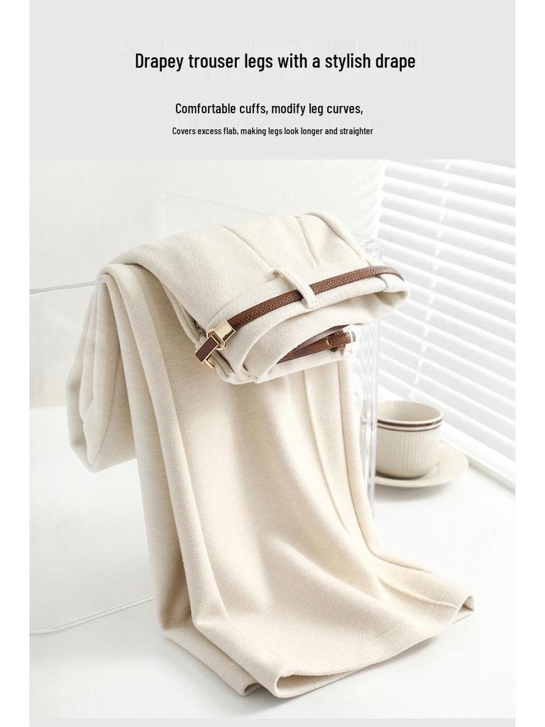 Women's Soft White Wool Acetate Wide-Leg Pants for Autumn/Winter 2025