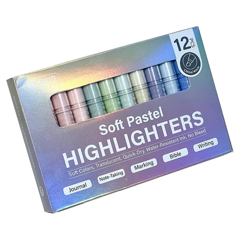 Soft Pastels Highlighter Markers, Chisels Tip Quick Dry Ink for Study Note Journaling and Clean Paper Page Marking