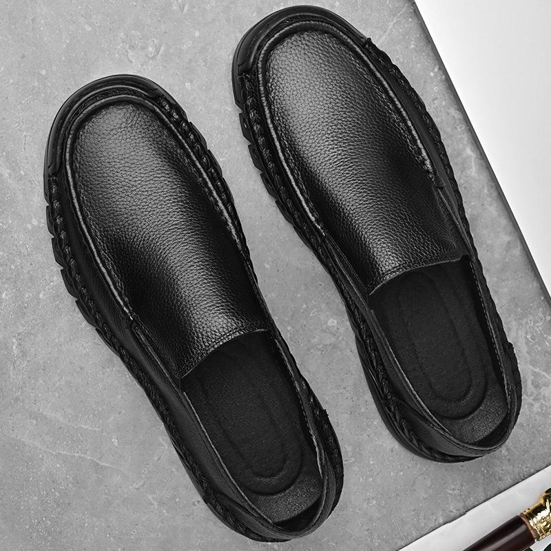 Large Size Doudou Shoes Men'S One-Pedal Loafers Men'S Soft Leather Soft-Soled Lazy Casual Driving Shoes