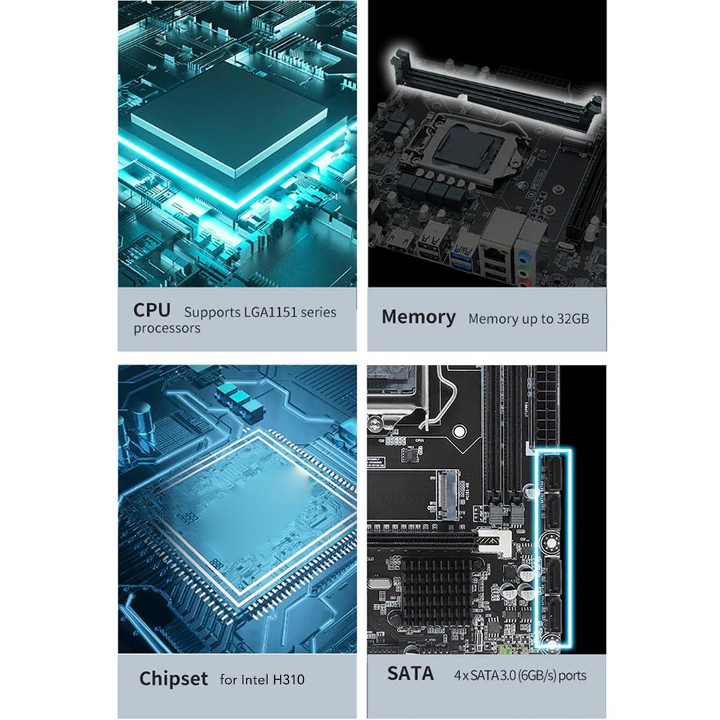 H310 LGA1151 Desktop Computer Motherboard, Micro ATX DDR4 Gaming Motherboard, NVMe M.2, 6Gb, USB 3.0, DVI, HDMI, VGA Interfaces