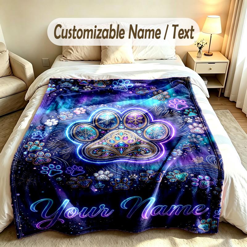 Dog Theme Soft Blanket Personalized Custom Name Text Print Warm Blanket Home Sofa Bedroom Decor