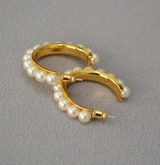 Elegant C-Shaped Gold-Plated Imitation Pearl Earrings with 925 Silver Post for Women