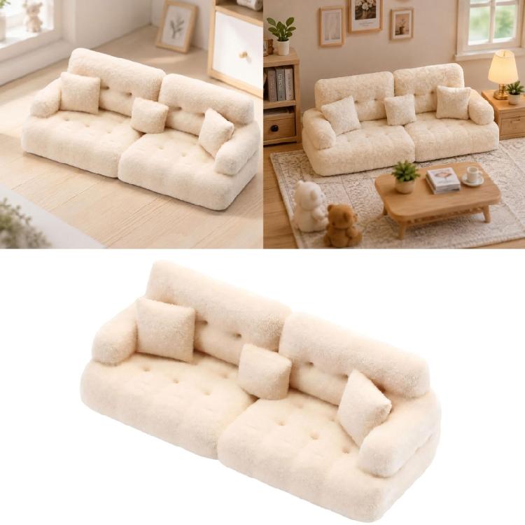 Doll House Decoration Miniature Couch Model with Flocking Texture for Small Scale Living Room Styling, Corner Display and Photo Props Use