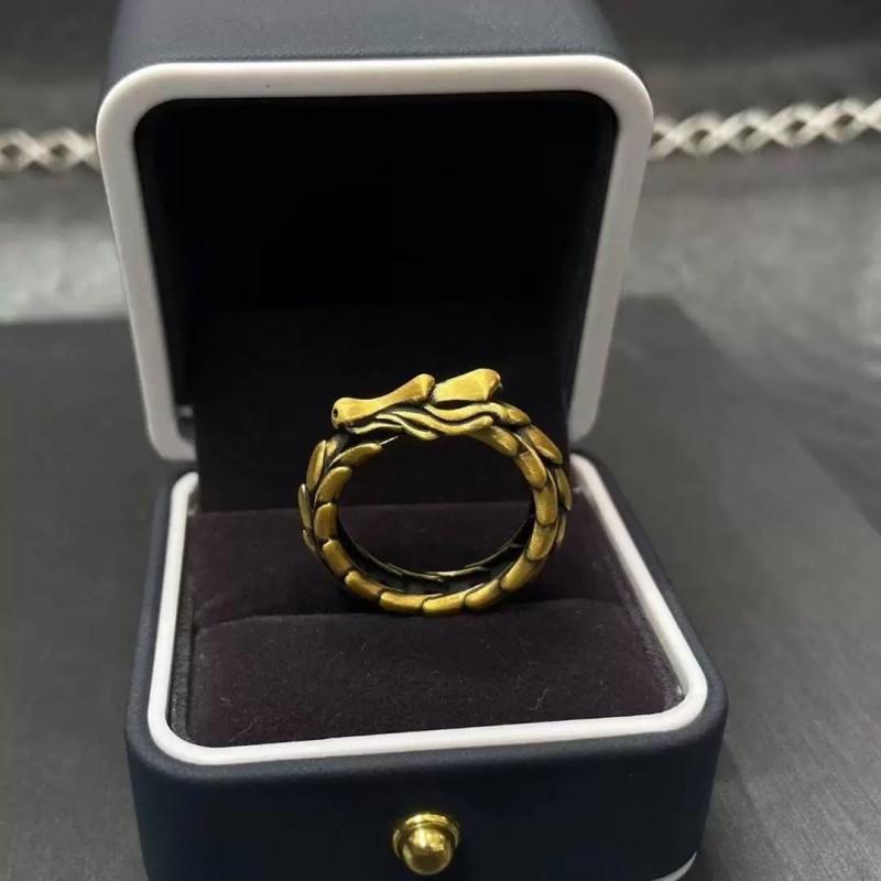 Adjustable Open Ring Men Women Vintage Bronze Gold Plated Dragon Motif Geometric Statement