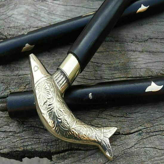 Fából készült vintage antik sétapálca ezüst sárgaréz hattyú fogantyús ajándék