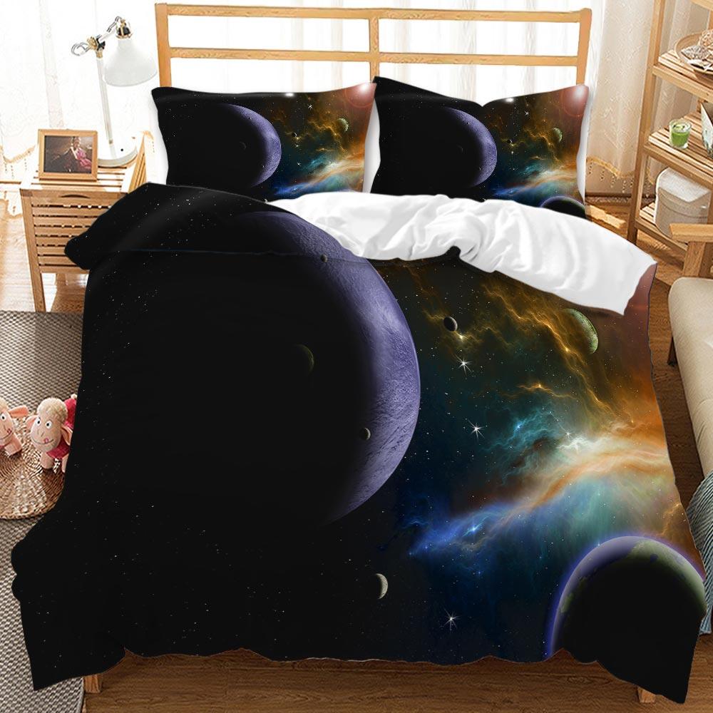Universe Duvet Cover Set Outer Space Bedding Set Galaxy Twin Polyester Qulit Cover Solar System Planets Universe Queen King Size