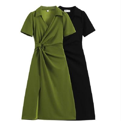 Plus Size Waist-Cinched Slimming Skirt for Women - French Style Summer Polo Dress