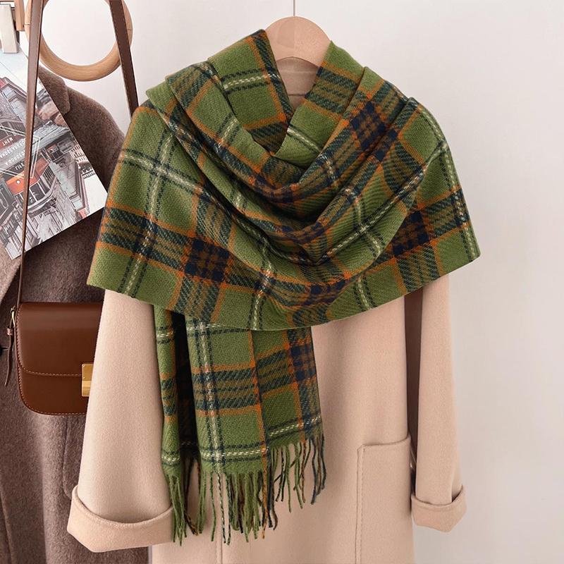 Scarf Women'S Winter Imitation Cashmere Plaid Fashionable And Versatile Warm Student Ins Tassel Shawl
