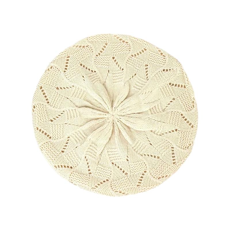 Elastic Stretchy Hollowed Beret Cap Breathable Lady Casual Painter Hat For Office Women and Teens Girl Everyday Wear