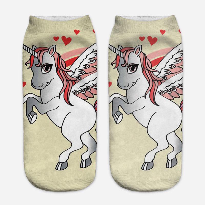Harajuku 3D Print Unicorn Women Kawaii Ankle Licorne Chaussette Femme Calcetines Mujer Cute Art Socks Unisex